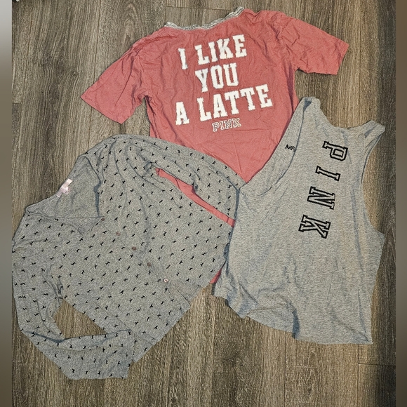 PINK Victoria's Secret Pink & Gray Pajama & Tank Top Lot Small Medium - Picture 1 of 9